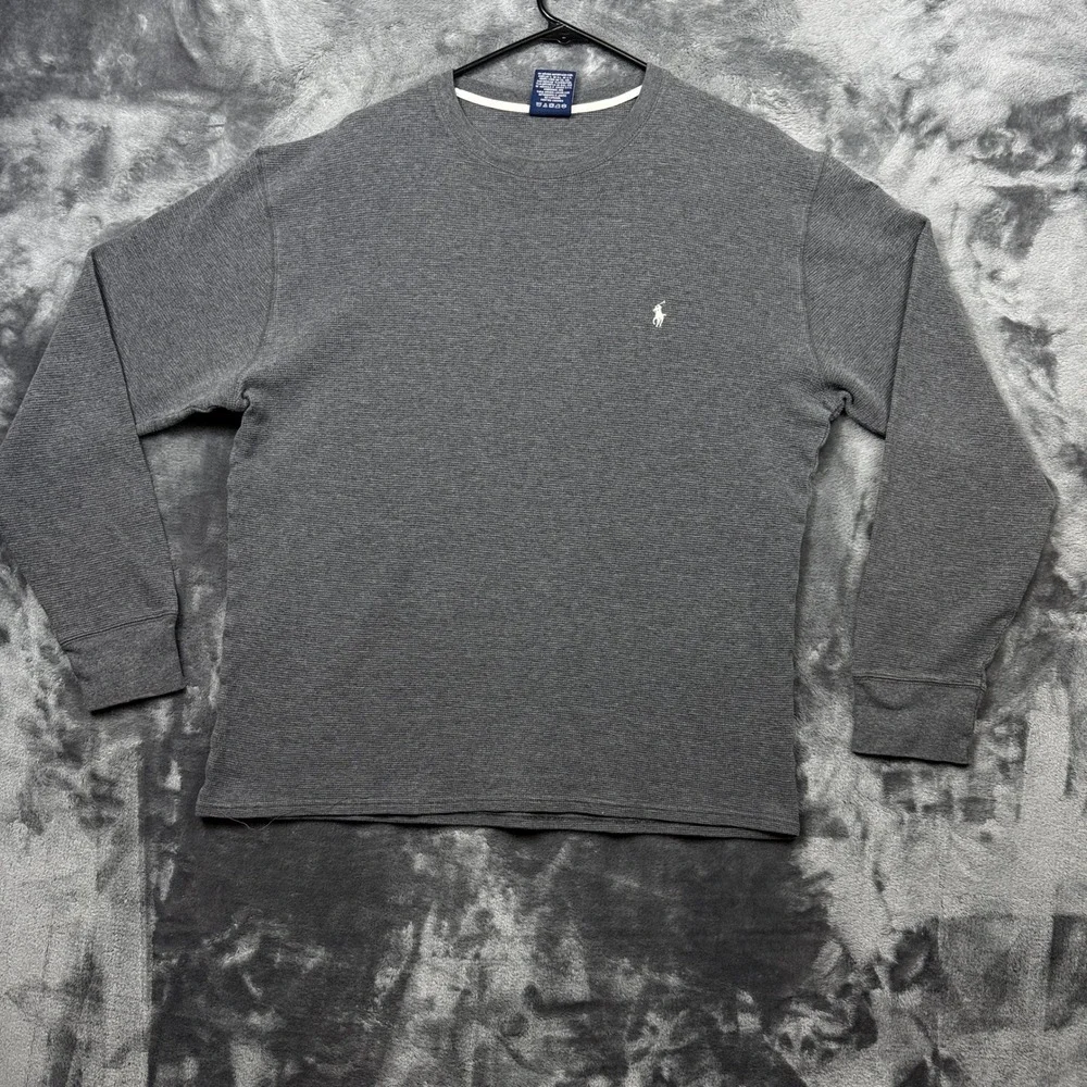 Polo Ralph Lauren Sleepwear Mens XL Grey Waffle Knit Long Sleeve Pony Logo Top